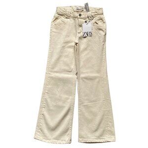 ZARA cream BootCut distressed hem jeans NWT girls size 9 134cm boot cut stretch